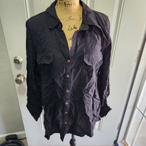 Perch by Blu Pepper Long Sleeve Button Down Womes 2X Lagenlook Minimalist Simple